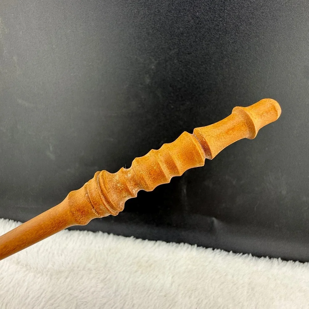 Vintage Wood Hair Stick Brown Hand Carved Ribbed Tapered Accessory 6.5in